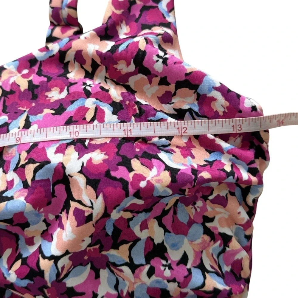 Athleta Floral One Piece Swimsuit Size S Pink Ruched Tummy Control Athletic Swim